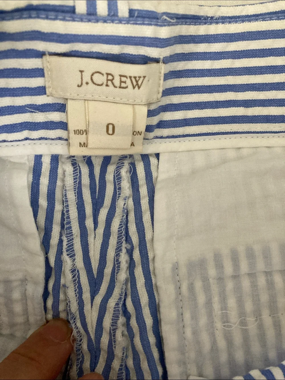 J. Crew Blue and White Striped Seersucker Flat-Front Shorts